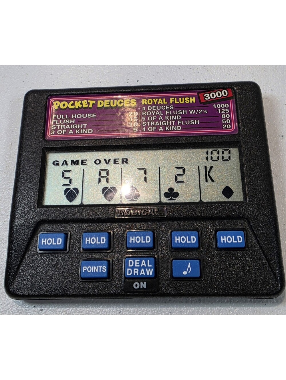 1997 Radica Pocket Deuces Royal Flush 3000 Handheld Poker 1315 Tested